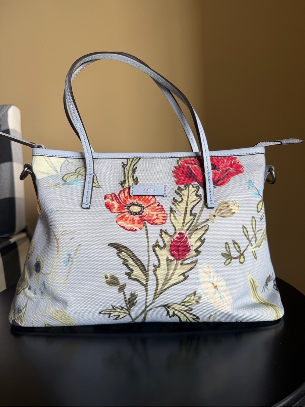 Gucci Floral Tote Handbag in Light Blue